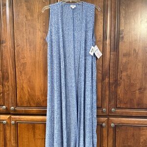 LuLaRoe Blue and White Patterned Joy Duster Vest